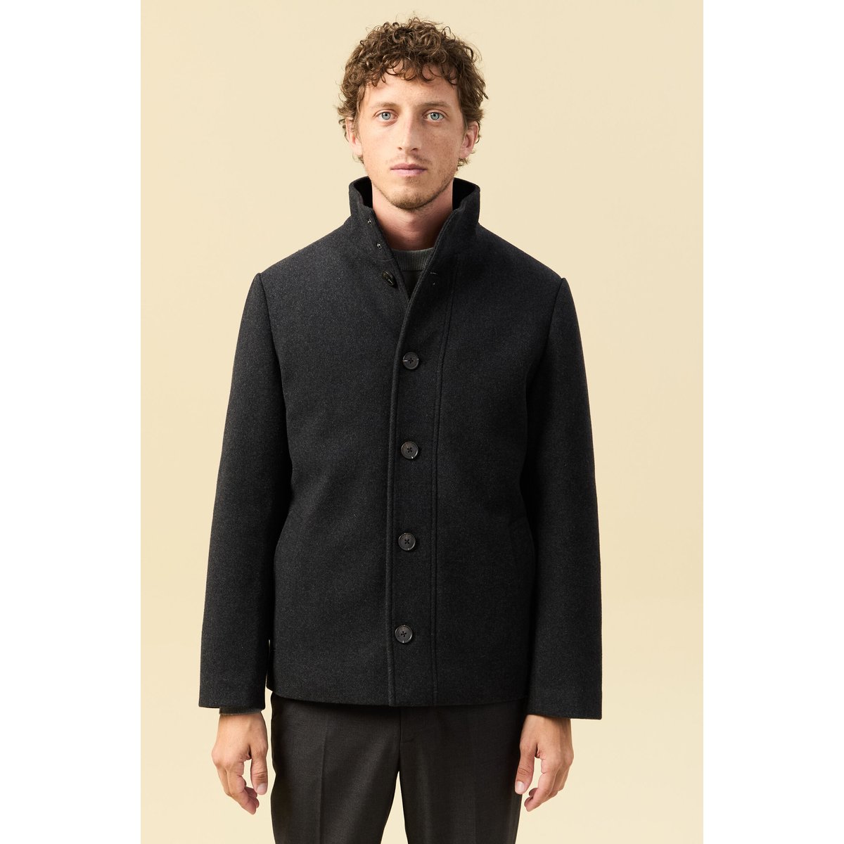 Manteau droit court col montant gris foncé, BONOBO