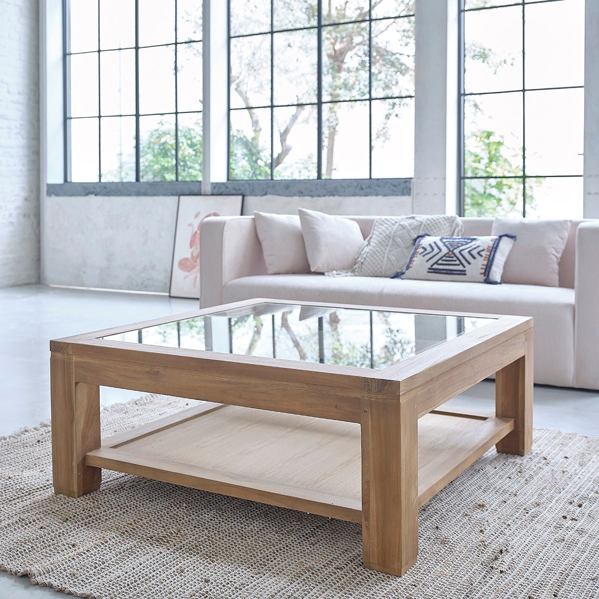 Table basse en teck massif 100 cm double plateau BOSTON naturel, BERAH GETAH