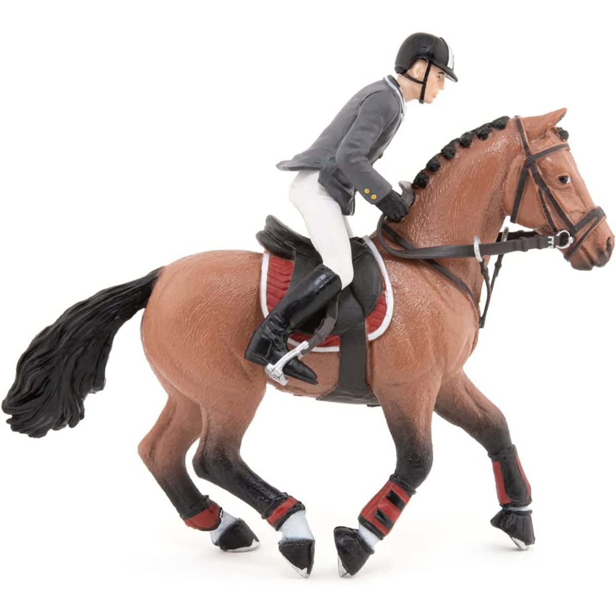 Figurine Cheval de concours et son cavalier marron, PAPO