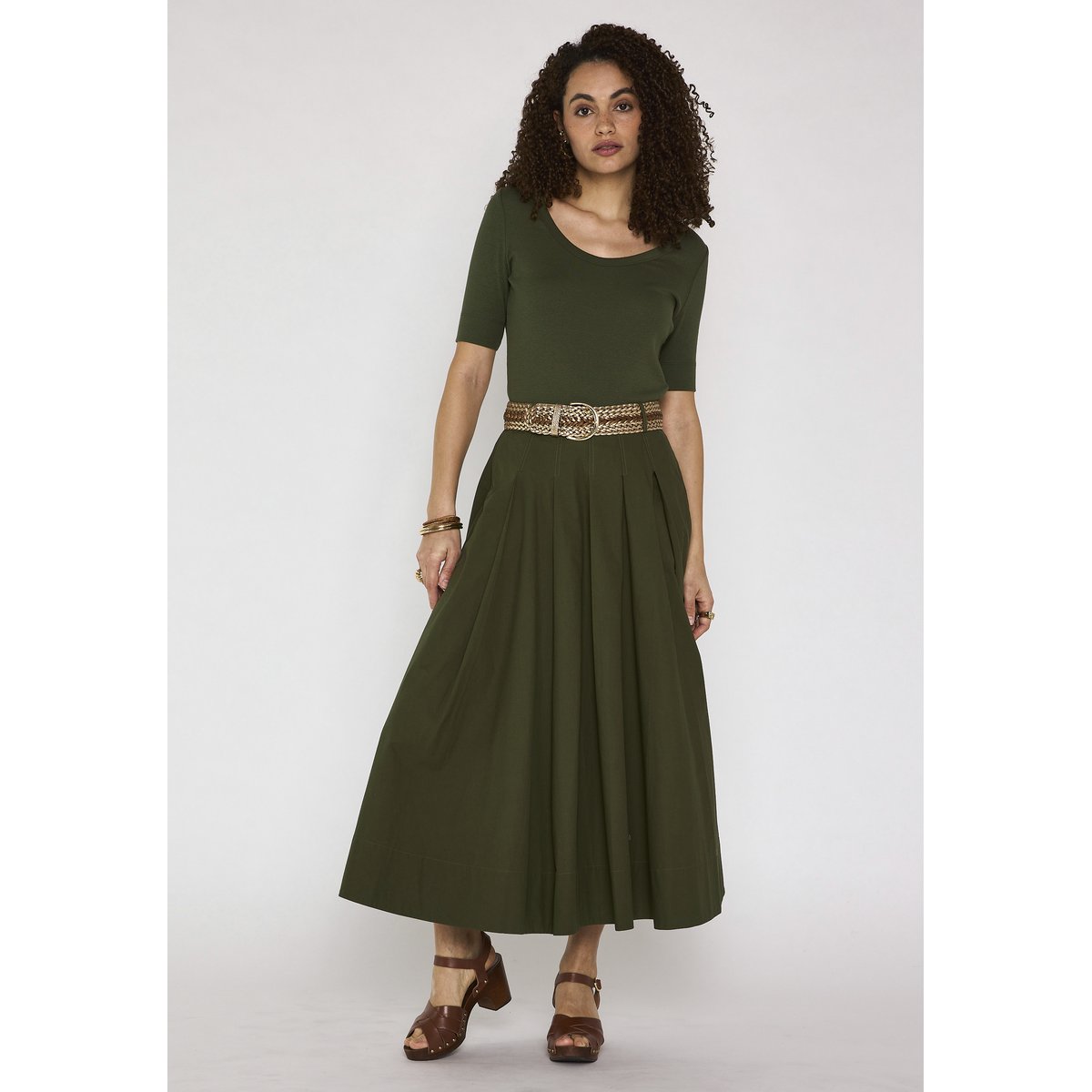 Jupe trapèze en coton OLIVE kaki, Maison 123