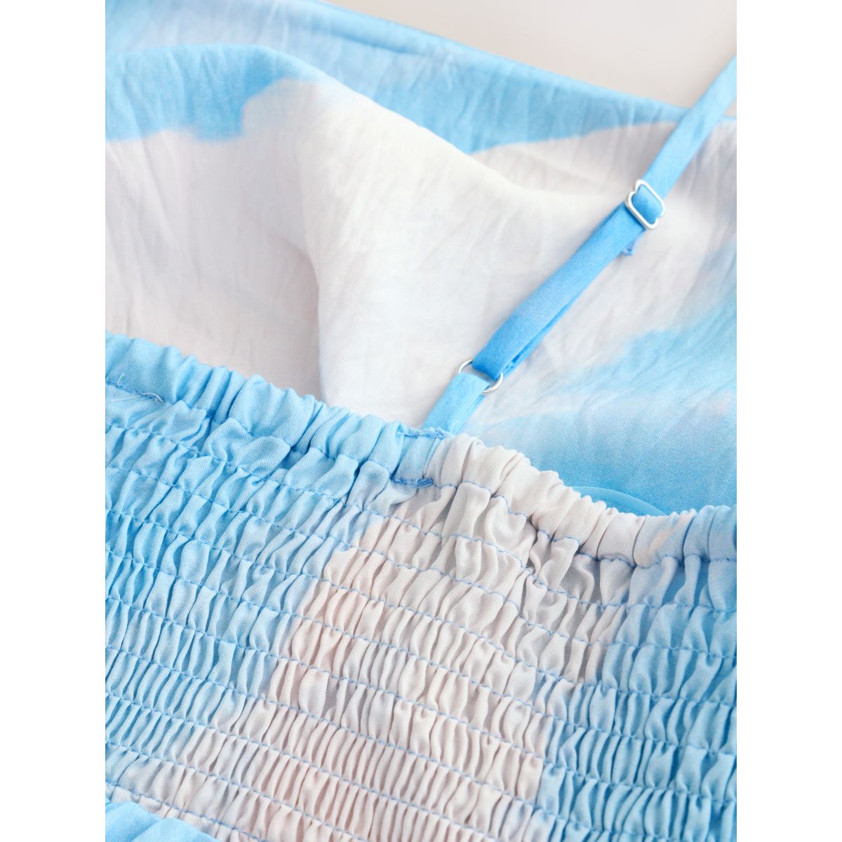 Robe caraco mi-longue à col carré imprimé palmiers bleu/rose, NEXT