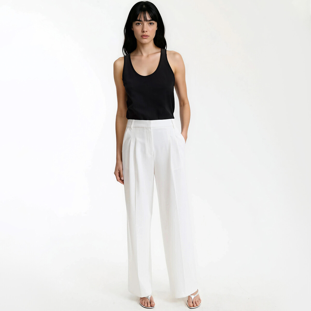 Pantalon large à pinces blanc, LA REDOUTE COLLECTIONS