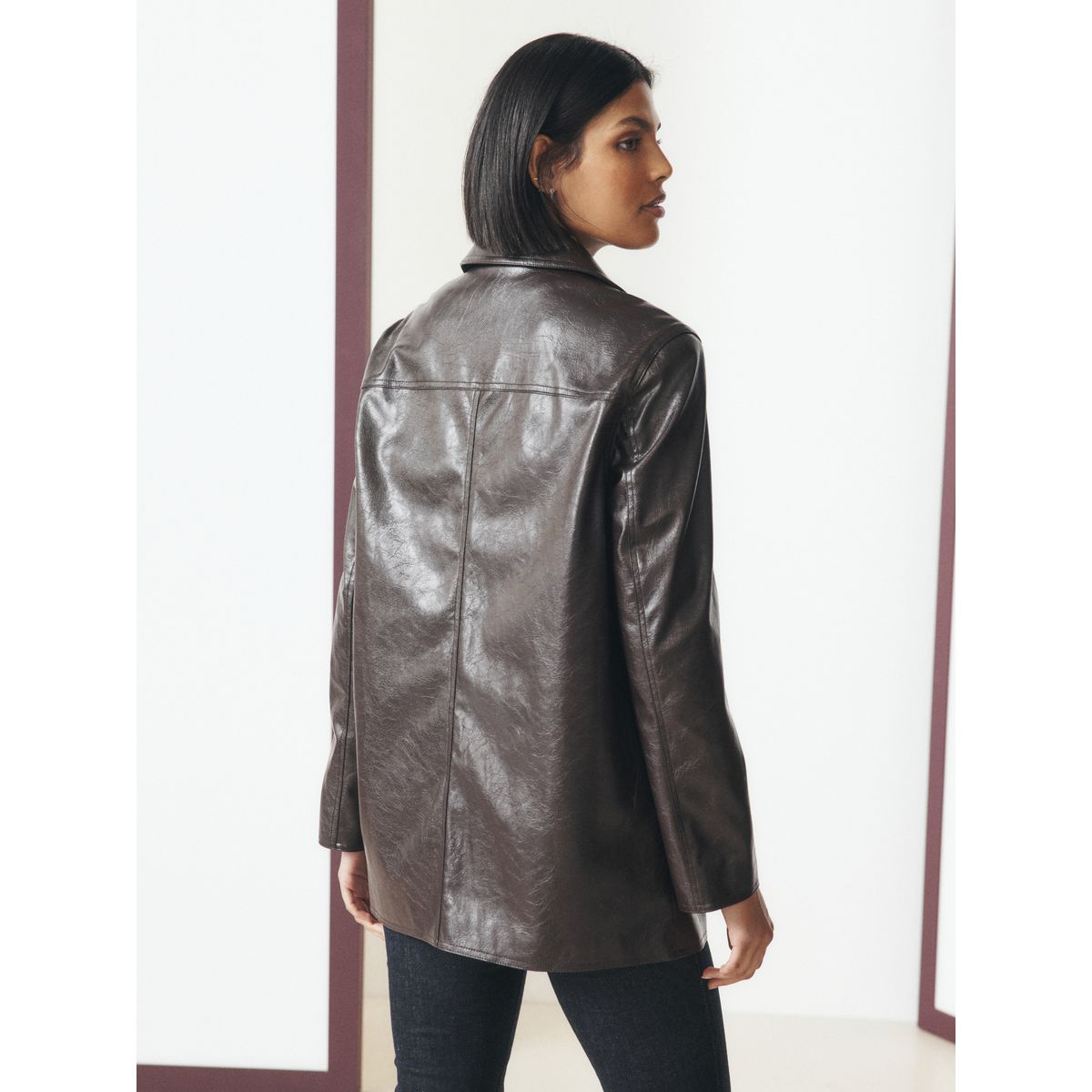 Veste boutonnée en similicuir marron chocolat, NEXT