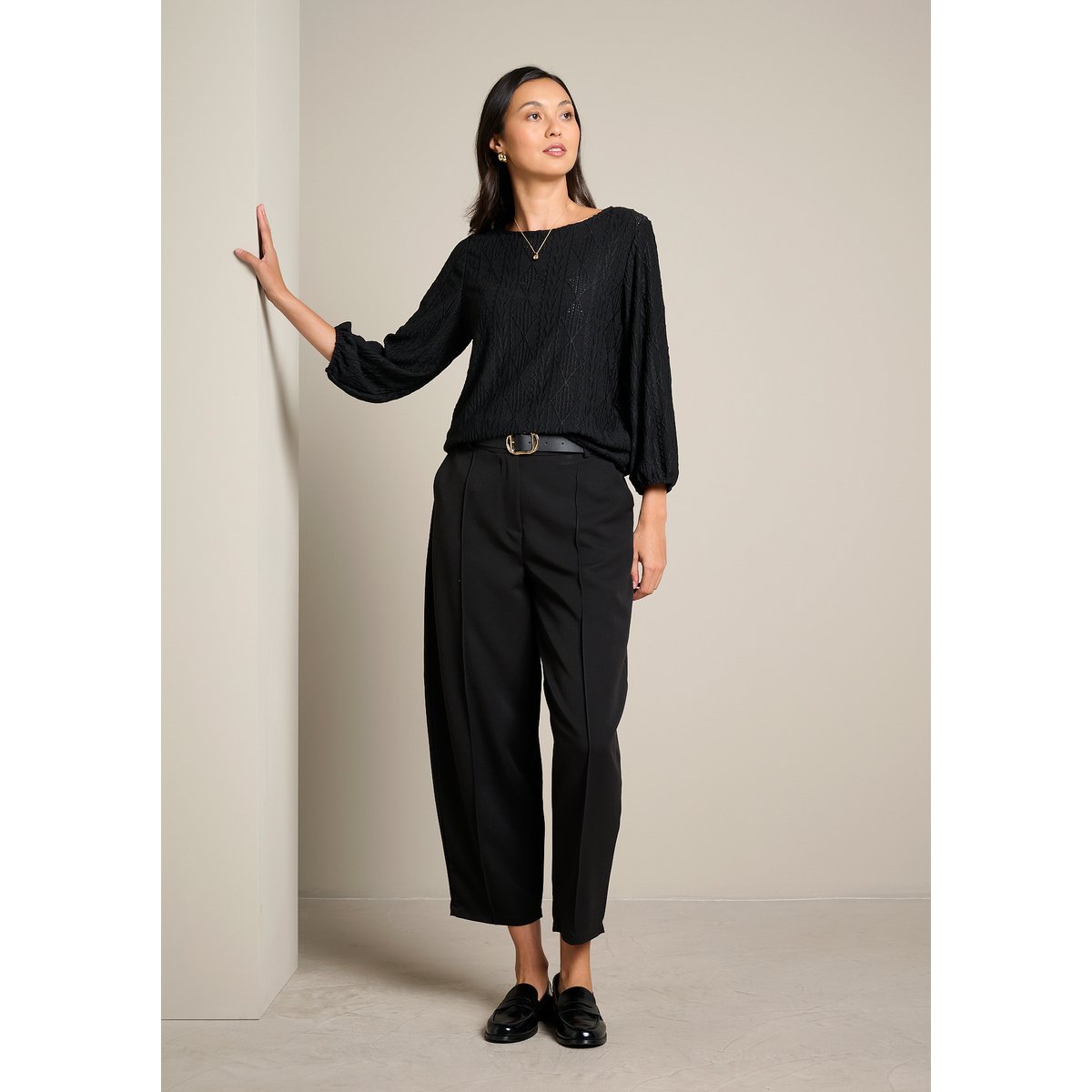 Pantalon barrel avec ceinture noir, LOLALIZA