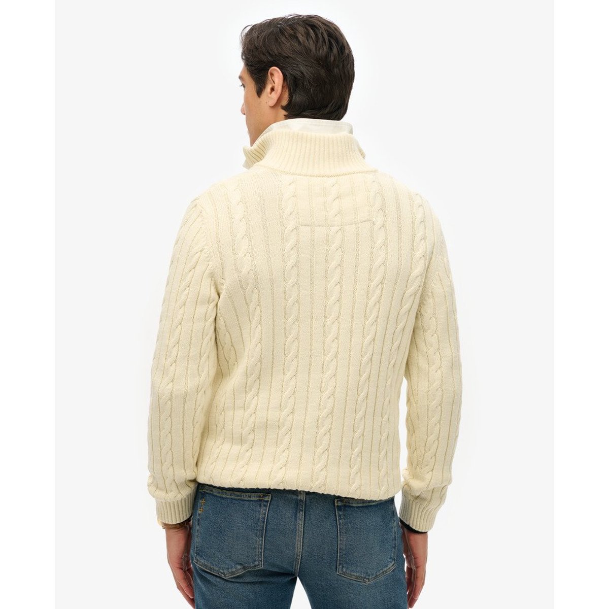 Pull en coton torsadé à col zippé Classic crème, SUPERDRY