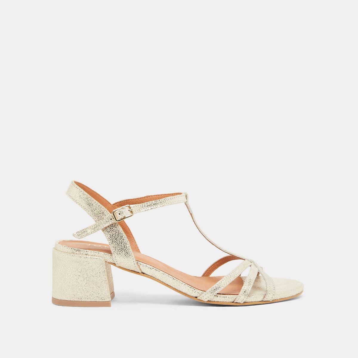 Adelia Leather T-Bar Sandals, Made in Europe gold-coloured, JONAK
