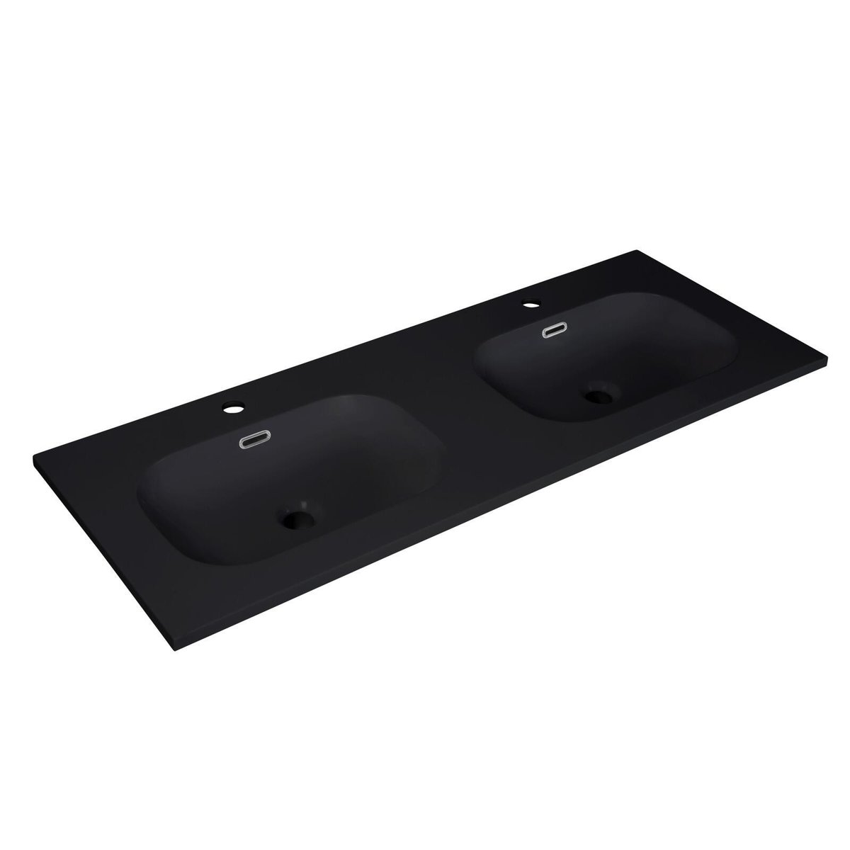 Meuble double vasque 140cm chêne, robinets noirs et miroirs ronds STUDIO couleur unique, MOB IN