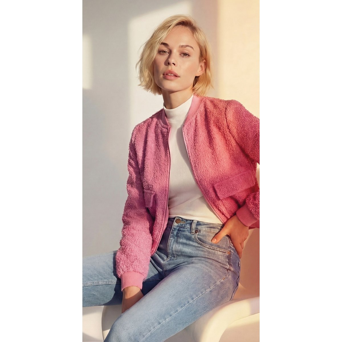 Boucè jacke mit reißverschluss raspberry velvet, ZERO