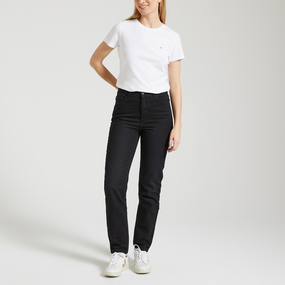 Tee shirt en coton col rond manches courtes blanc, TOMMY HILFIGER