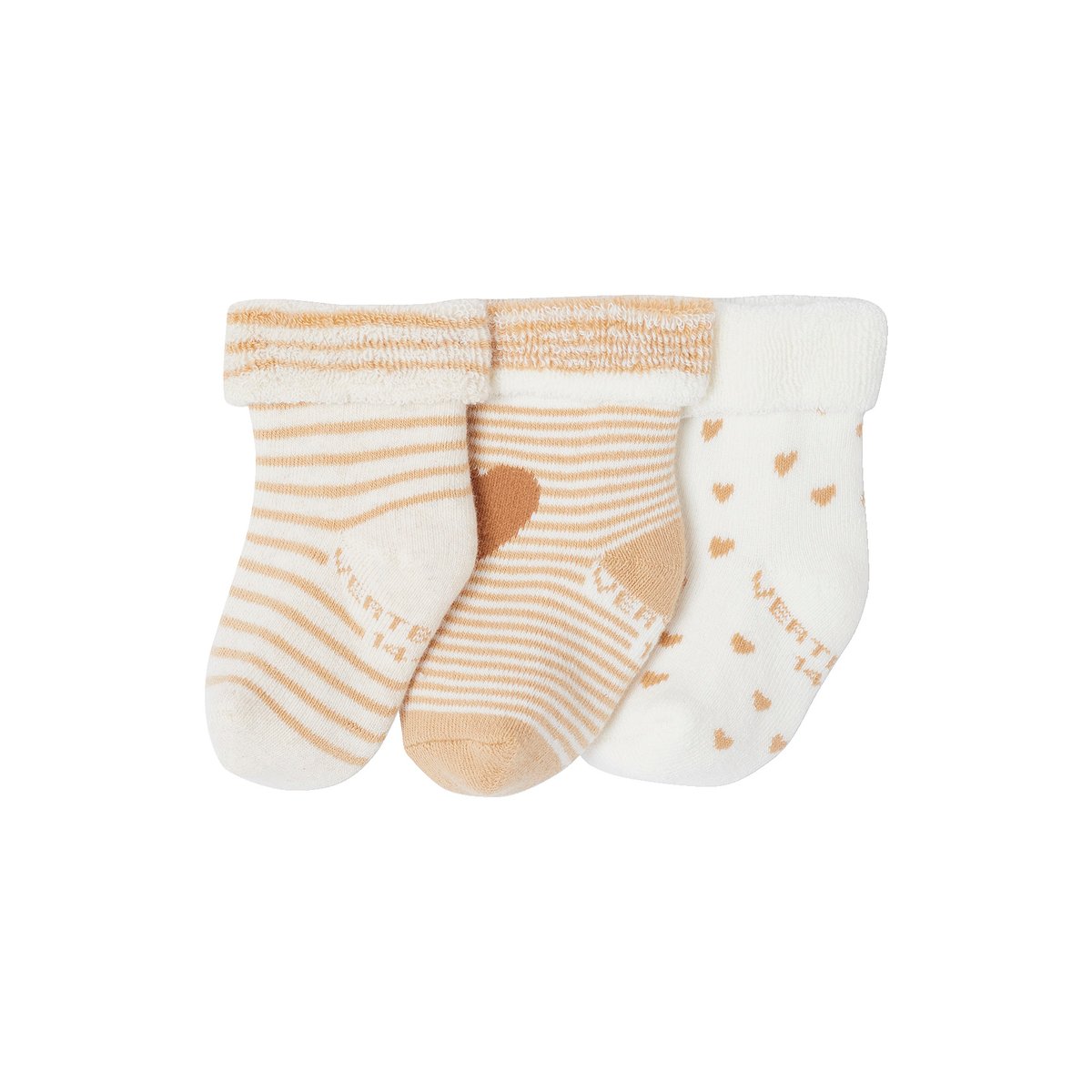 Lot de 3 paires de chaussettes bébé coeurs lot beige, VERTBAUDET