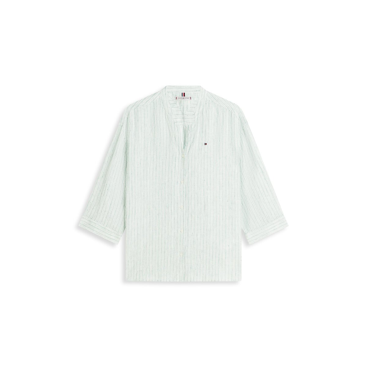 Linnen blouse met V-hals, 3/4 mouwen gestreept groen/ecru, TOMMY HILFIGER