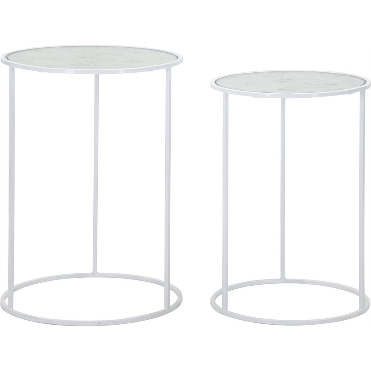 Duo de tables rondes en verre et fer GLAM blanc, RECOLLECTION