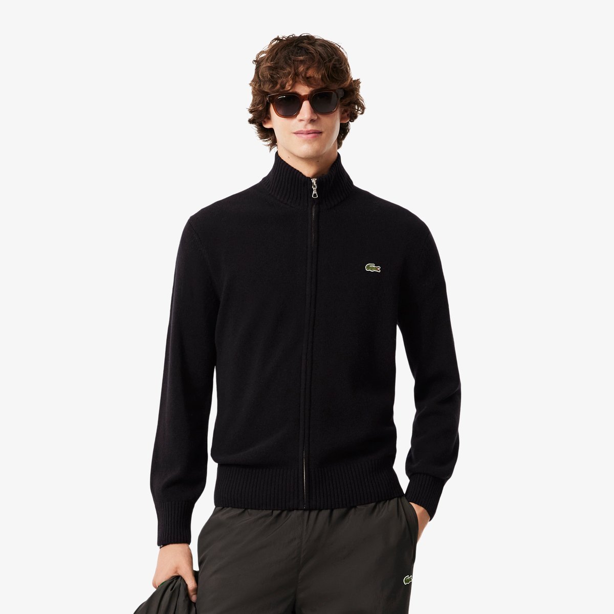 Pull zippé laine noir-031, LACOSTE