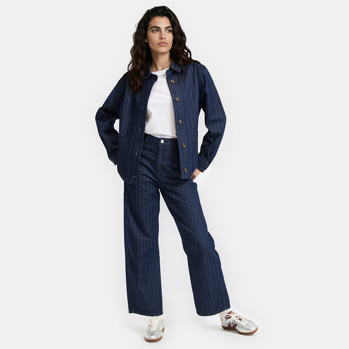 Veste à rayures, ample et droite, en coton rayé bleu, LA REDOUTE COLLECTIONS