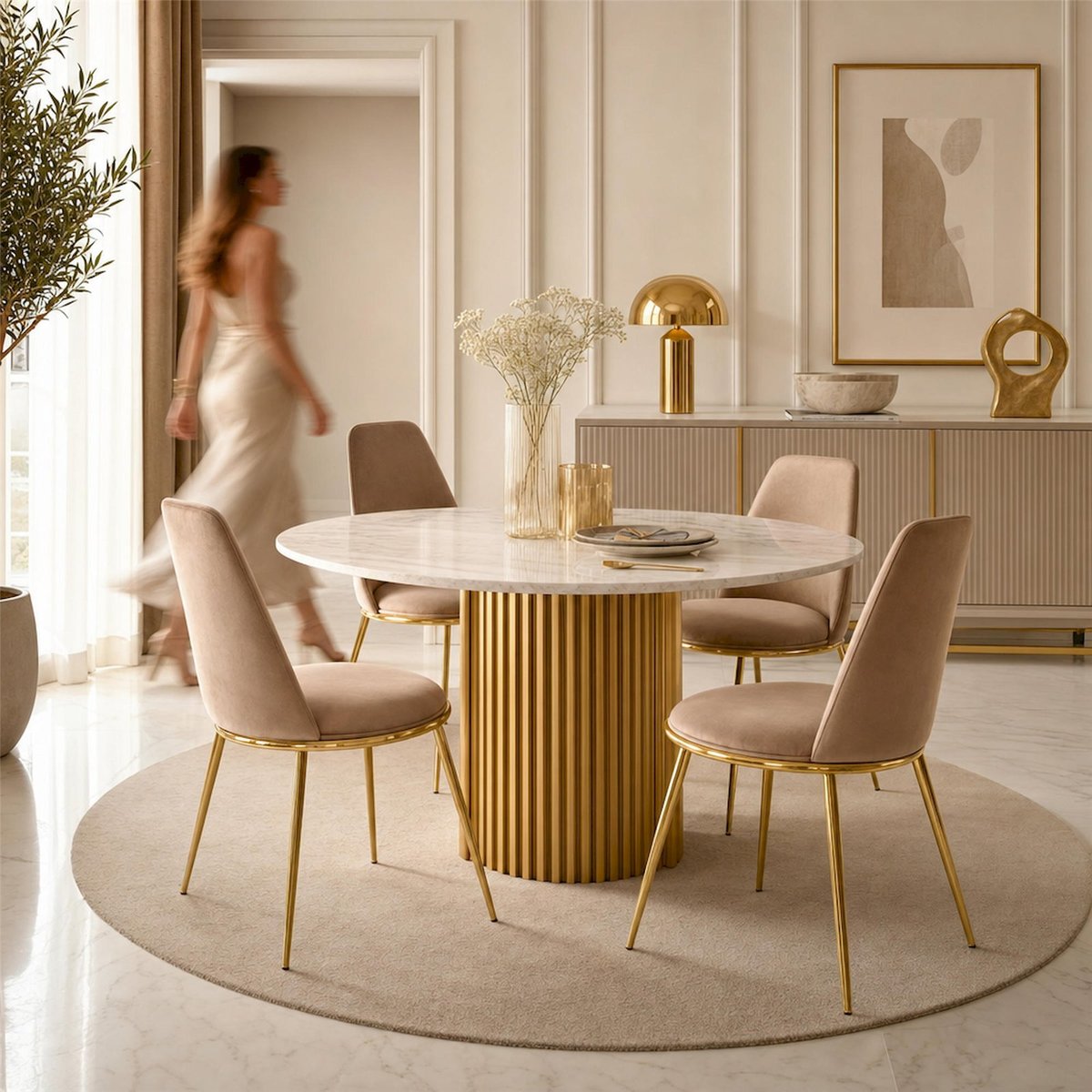 Chaise rembourrée collection KOTTAYAM beige et doré, RECOLLECTION