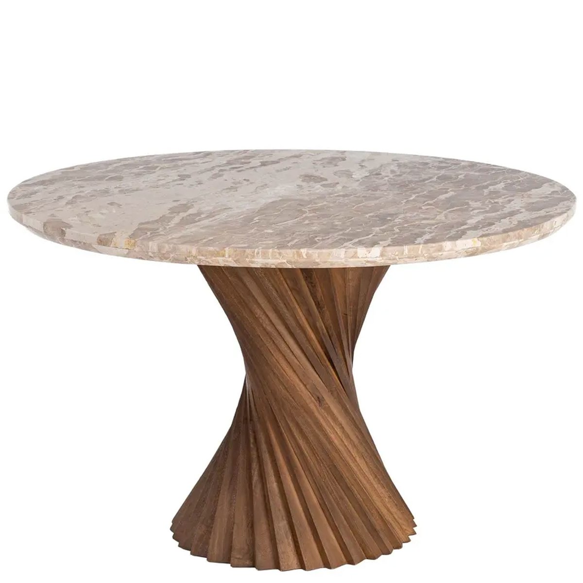 Table à manger design ronde bois et marbre 120x120x76cm bois, WADIGA