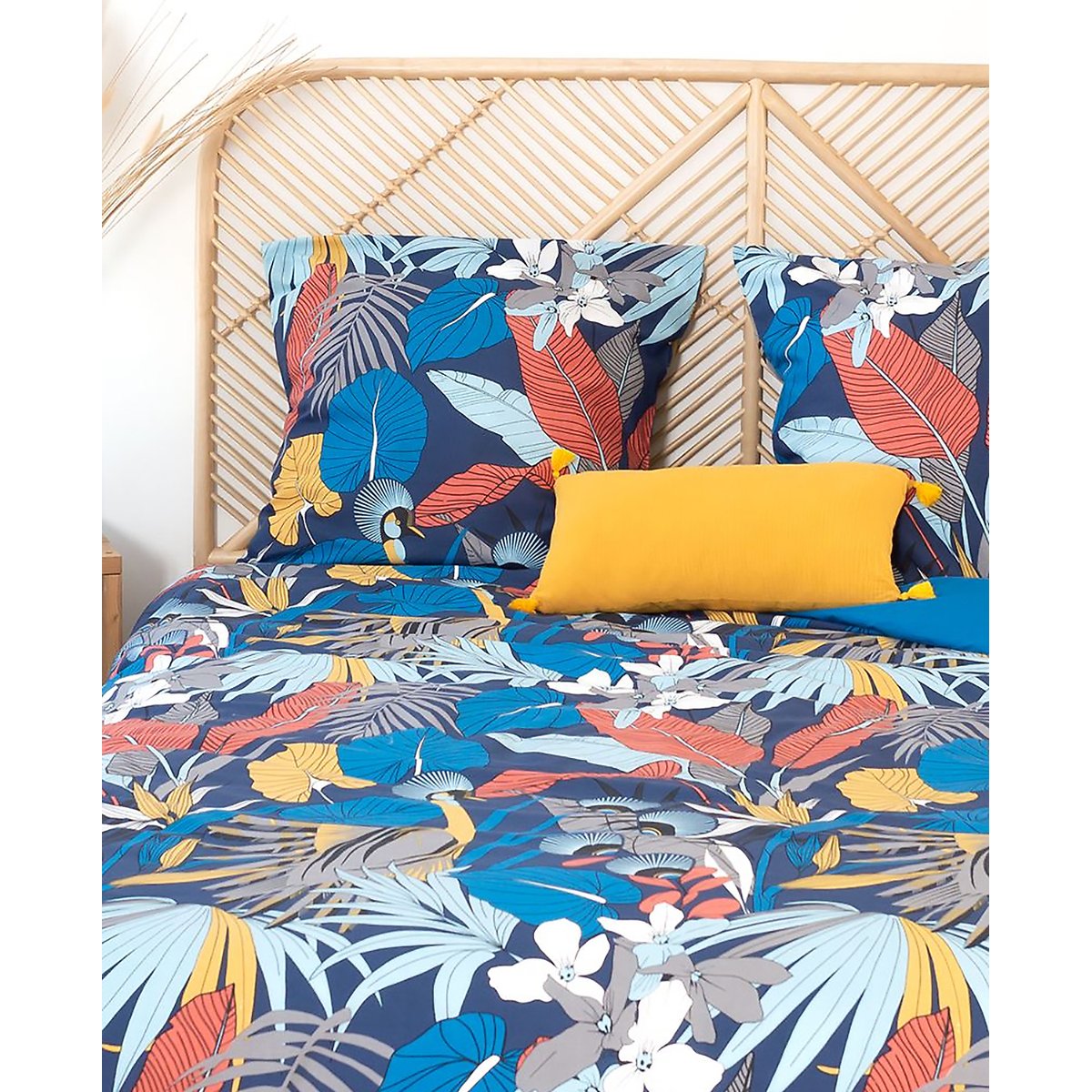 Parure housse de couette en satin de coton imprimée, Parade bleu, C DESIGN HOME TEXTILE