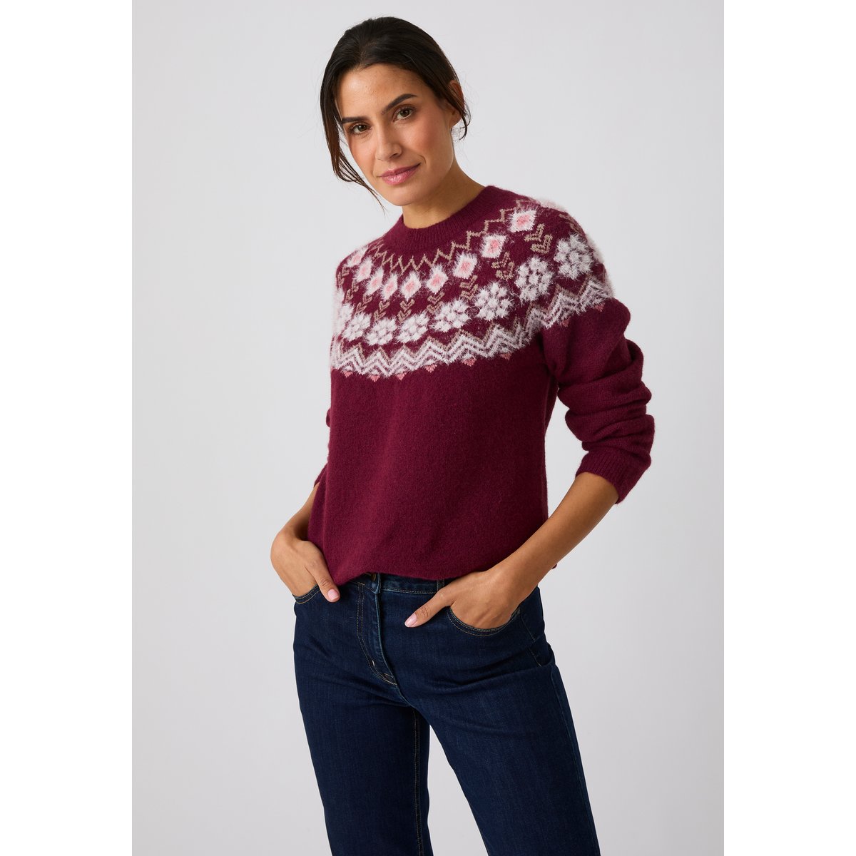 Pull jacquard Thermolactyl rouge bordeaux, DAMART