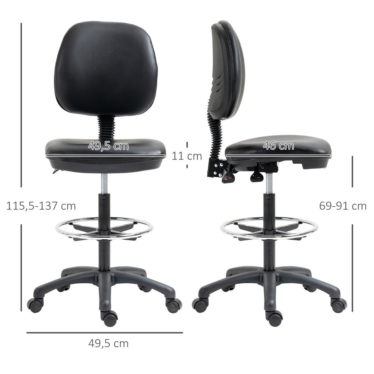 Chaise de bureau pour poste de travail debout noir, HOMCOM
