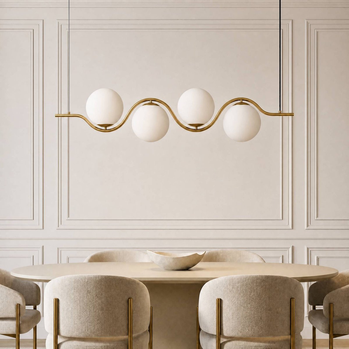 Suspension en verre design, Isandro doré, blanc, LUCANDE