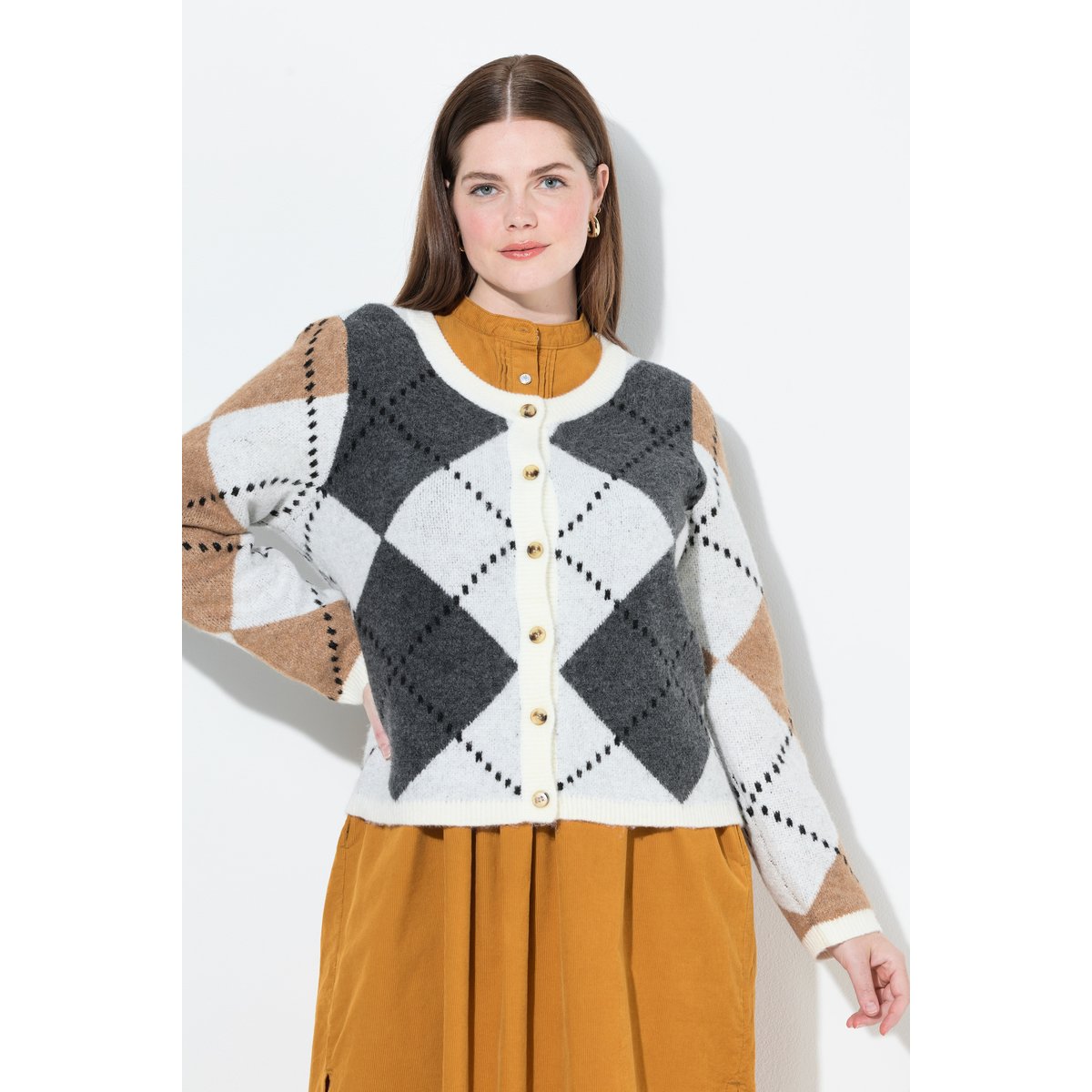 Cardigan à col rond et manches longues beige, ULLA POPKEN