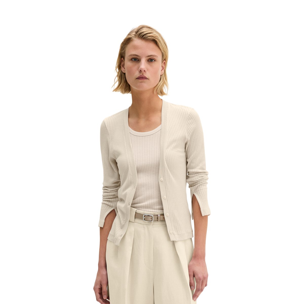Rip-Cardigan slim en mélange de TENCEL™ modal et de coton marron gris, MARC O'POLO
