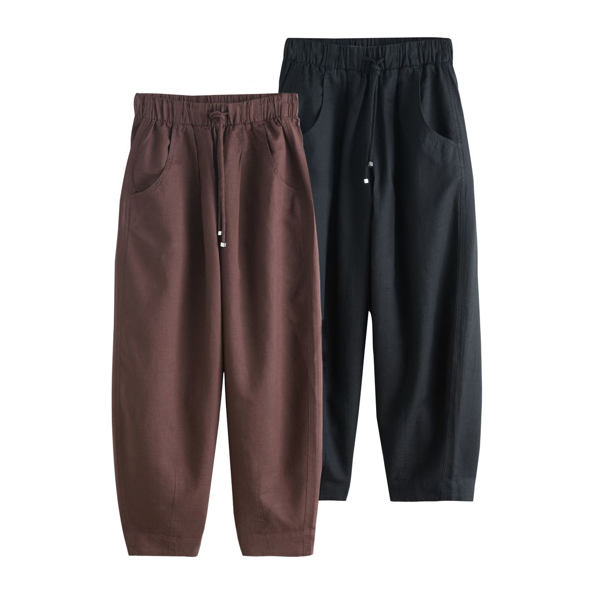 Pantalon large en lin et coton, lot de 2 noir/marron chocolat, NEXT