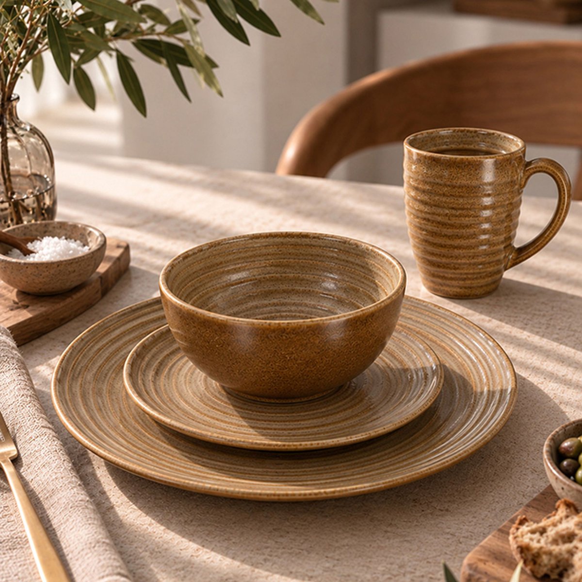 Lot de 6 mugs 37cl en grès, TURBOLINO marron, NOVASTYL