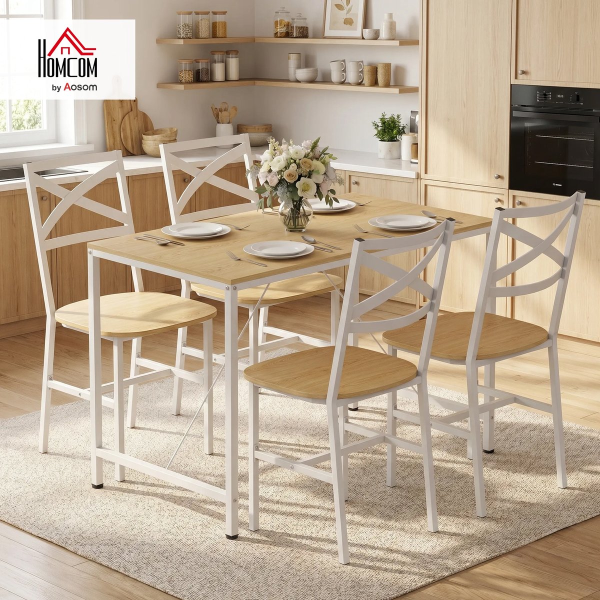 Ensemble de table à manger Panneau de naturel et blanc, HOMCOM