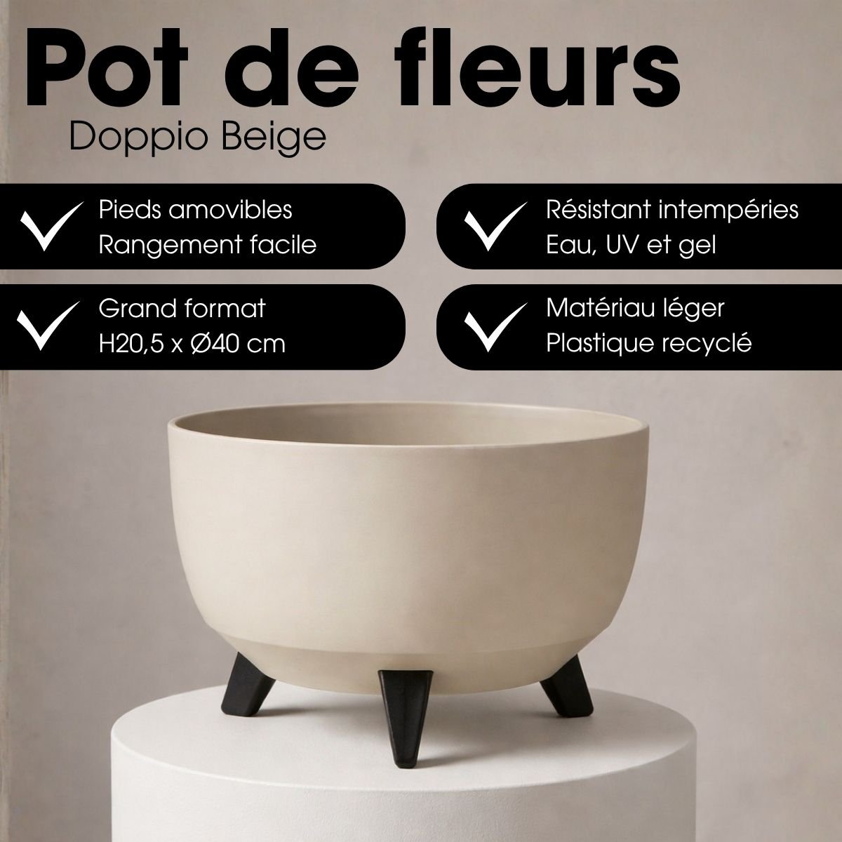 Bac à plantes DOPPIO beige, MICA DECORATIONS