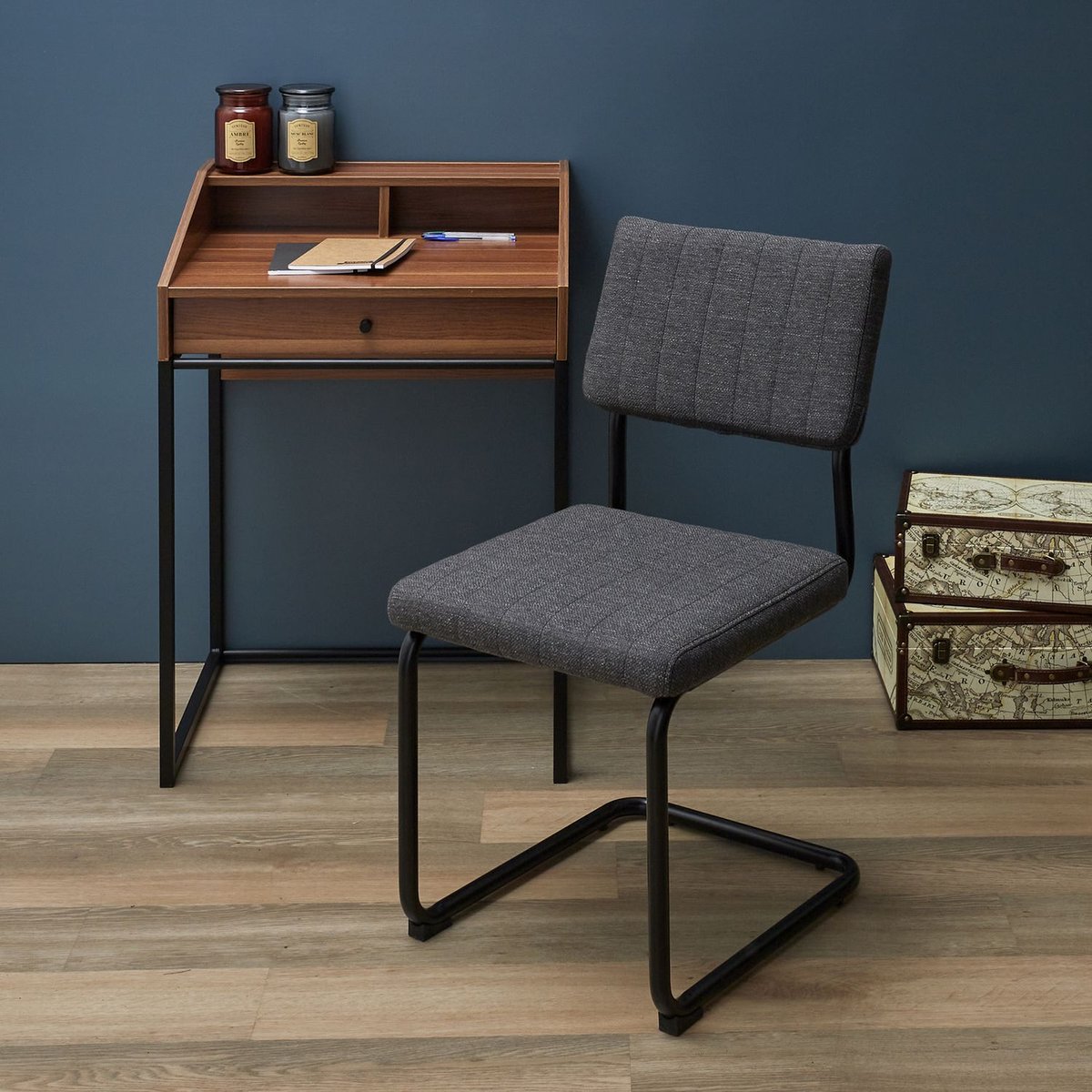Lot de 2 chaises design rétro ALBAN gris foncé, TOILINUX