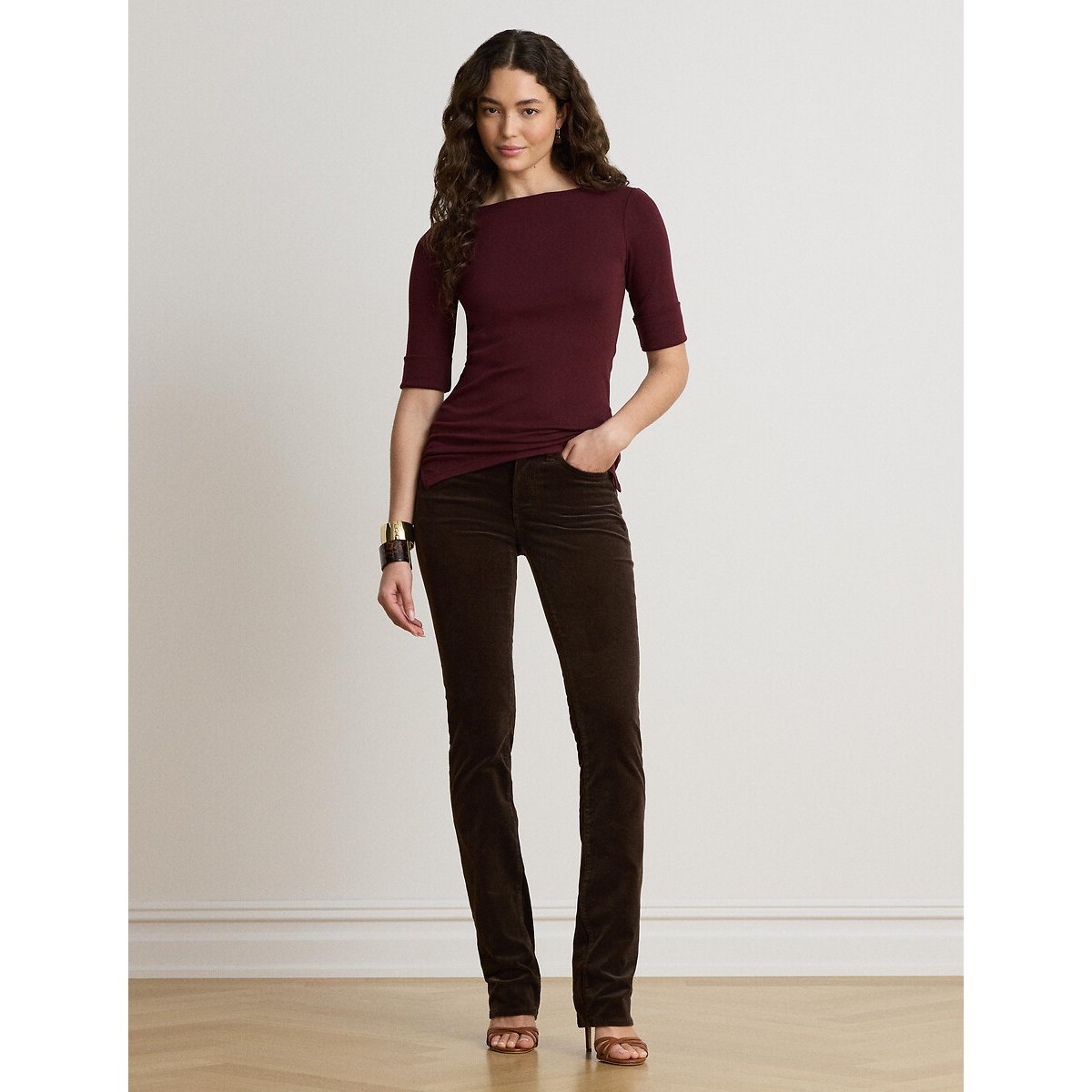 T-shirt manches courtes col bateau, JUDY bordeaux, LAUREN RALPH LAUREN