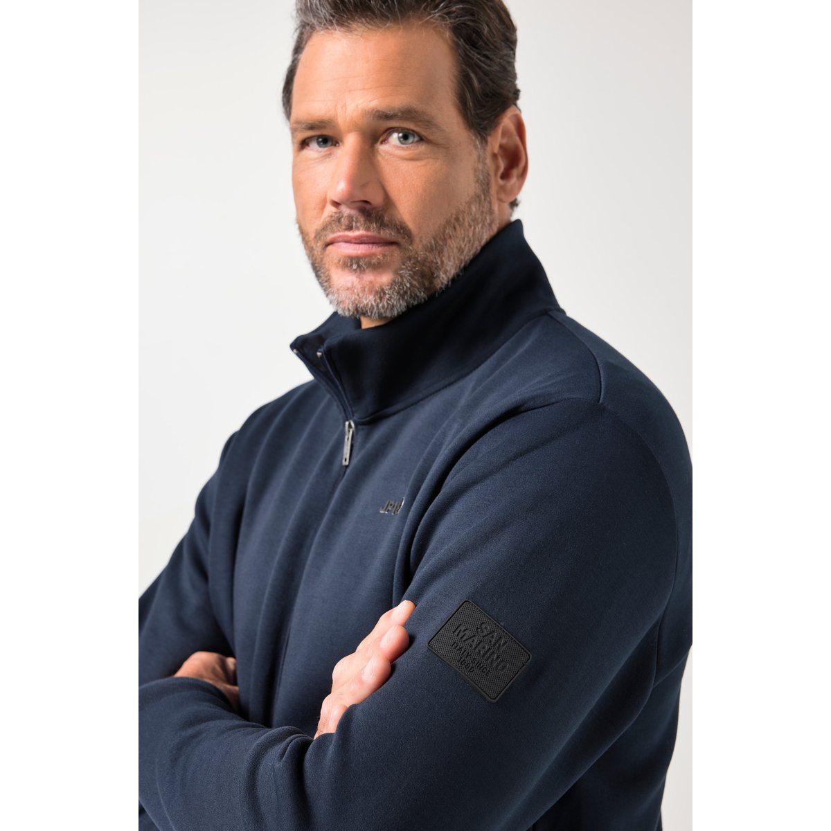 Veste en molleton Interlock, col montant bleu marine, JP1880