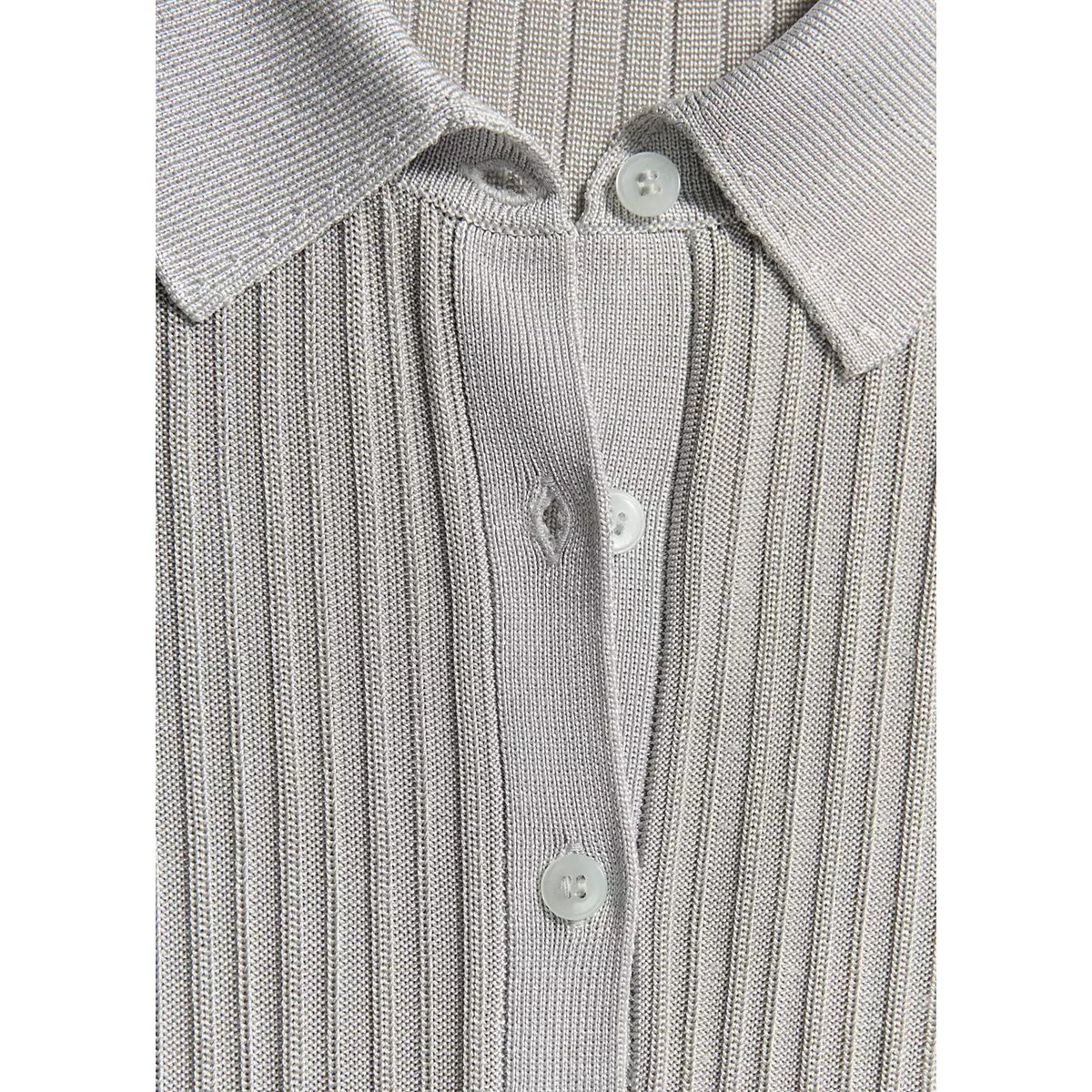 Pull-over maille côtelée col polo gris, MANGO