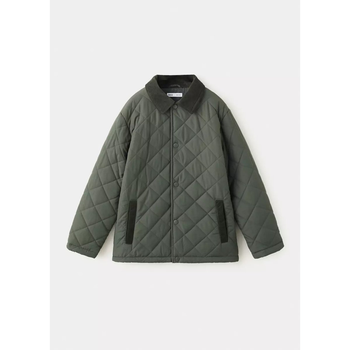 Quilted jacket with corduroy collar kaki, MANGO KIDS