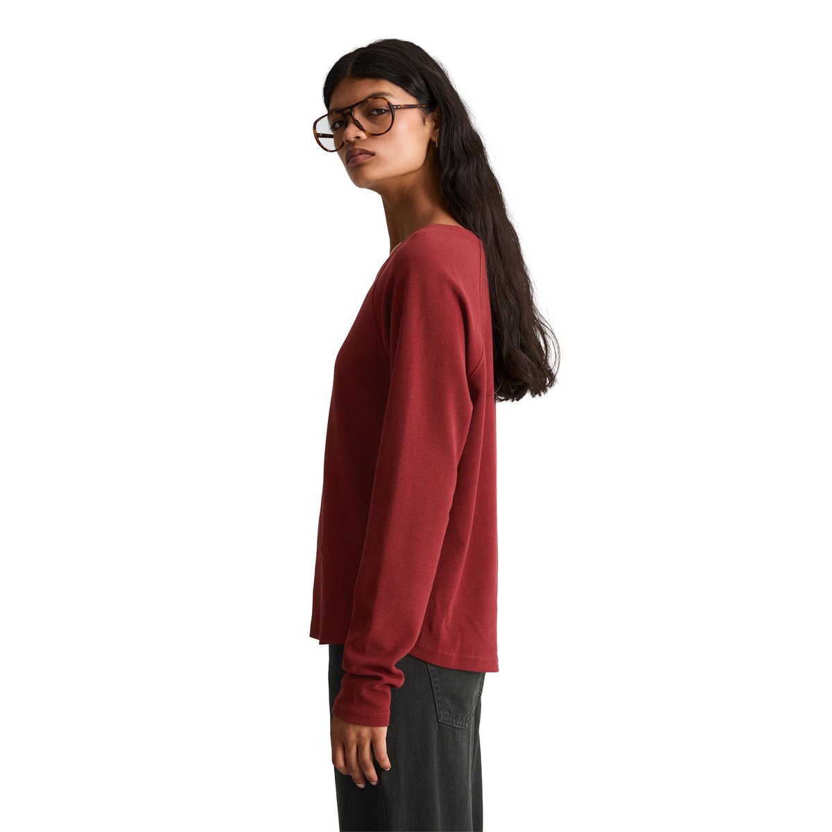 T-shirt long régulier en jersey gaufré doux rouge, MARC O’POLO DENIM