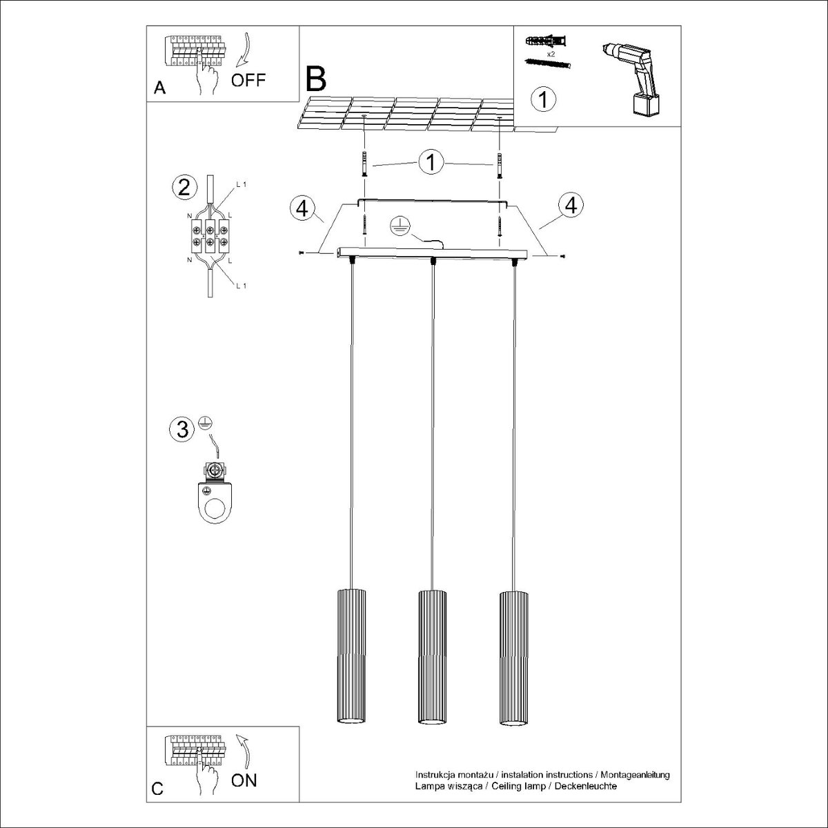 Suspension Aluminium Blanc GU10 3 Karbon Line blanc, EDEN