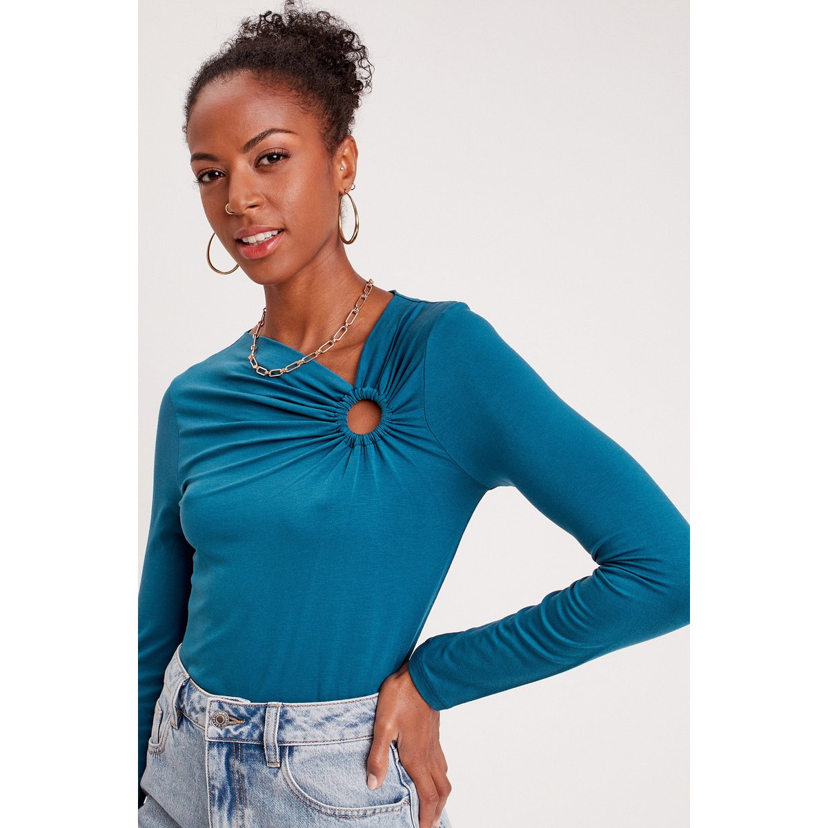 Blouse manches longues anneau bleu canard, CACHE CACHE