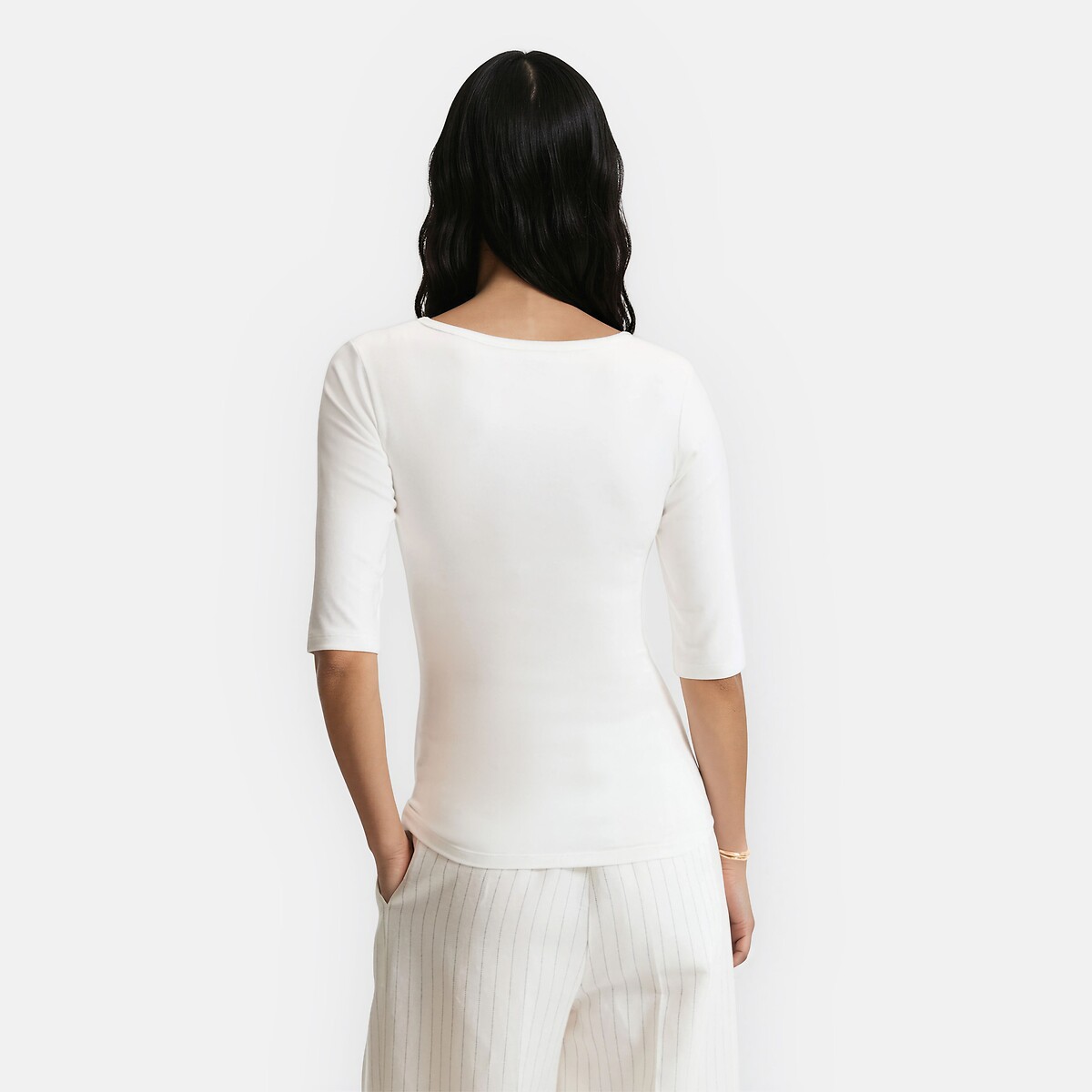 V-Neck Short Sleeve T-Shirt white, LA REDOUTE COLLECTIONS