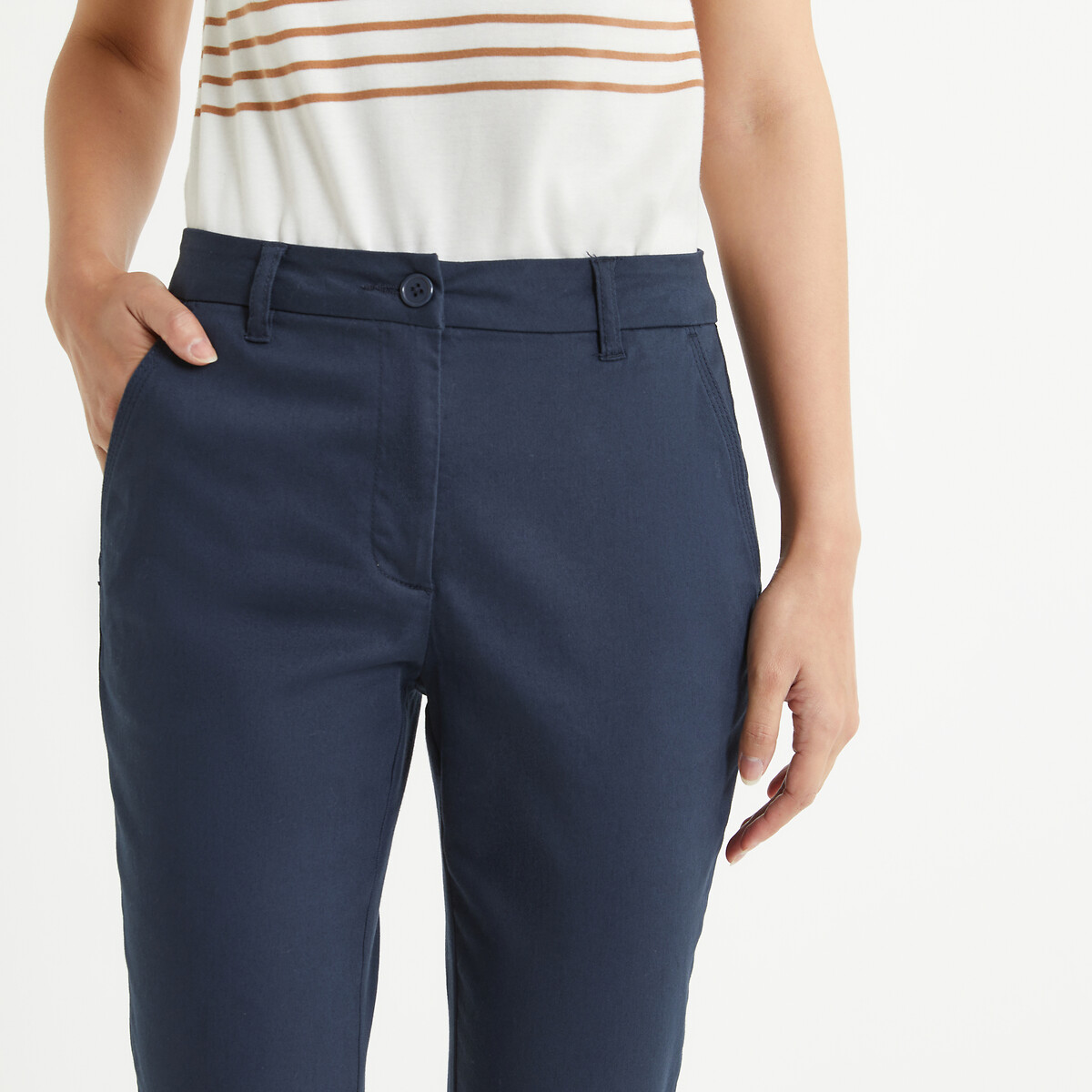 Pantaloni dritti chino, sargia stretch navy, ANNE WEYBURN