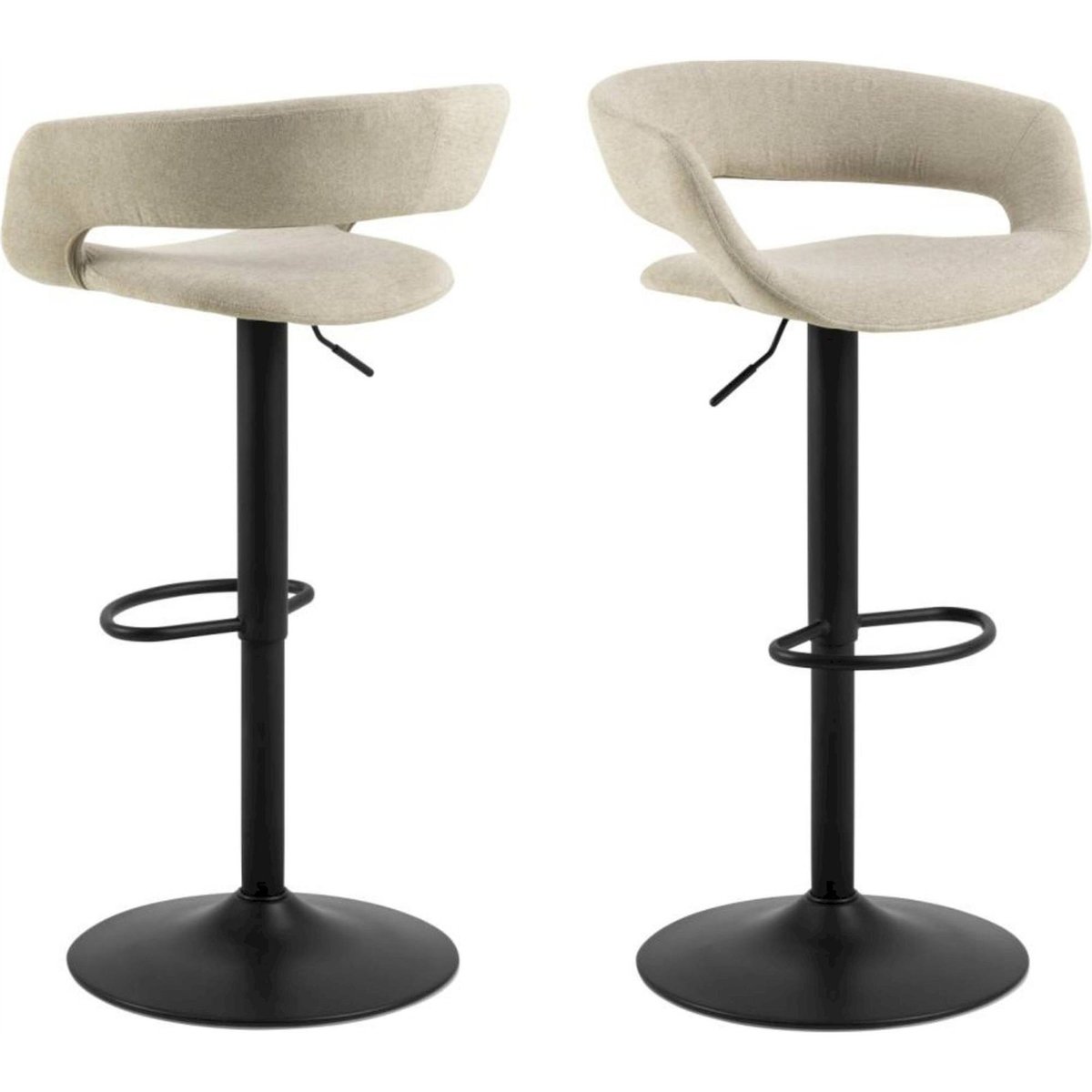 Tabouret de bar tapissé collection HANNAH beige chenille et noir, RECOLLECTION