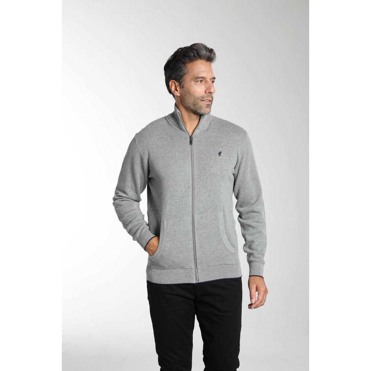 Pull col camionneur  en coton MILANO GILET gris, GENTLEMAN FARMER