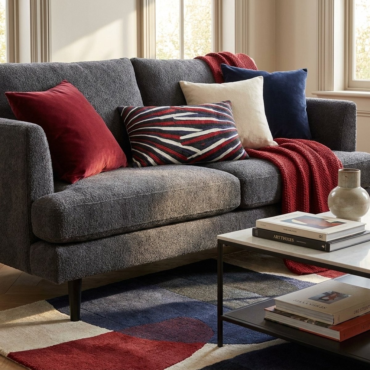 Coussin brodé Caresse Subtile rubis, EDEN