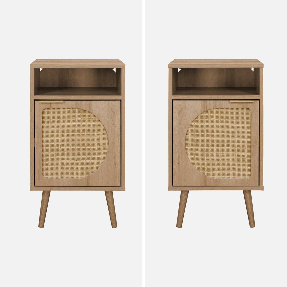 Table de chevet décor bois et cannage arrondi 1 porte EVA naturel, SWEEEK