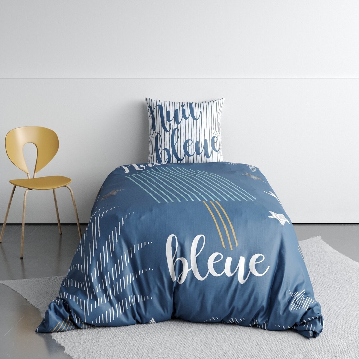 Parure de lit enfant coton, NUIT BLEUE bleu, C DESIGN HOME TEXTILE