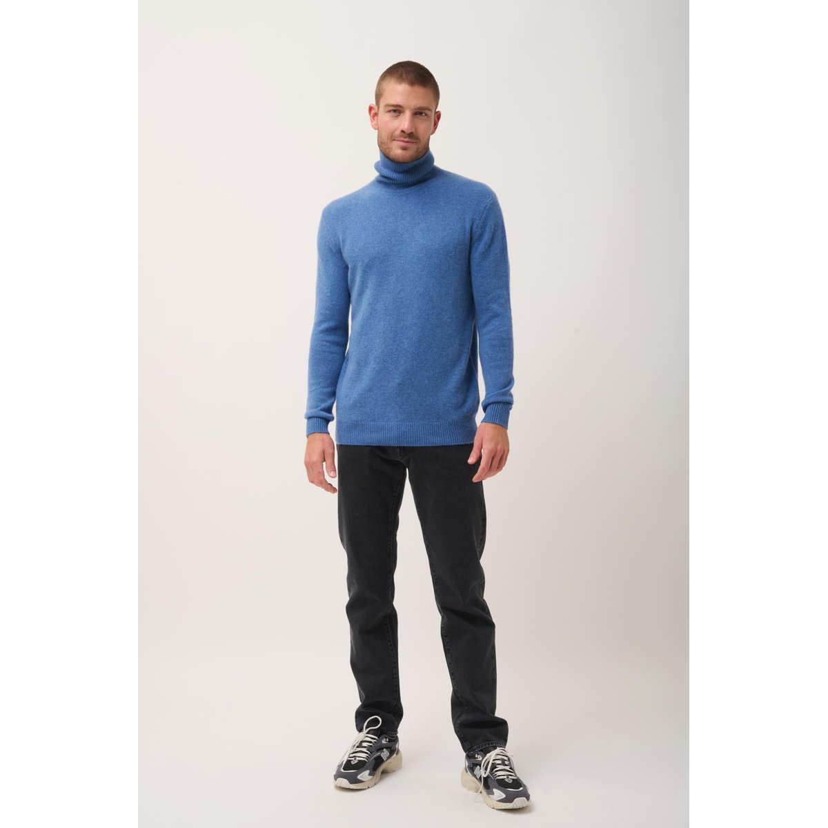 Pull Col Roulé 4 Fils Bleu Denim Sacha bleu denim, JUST CASHMERE