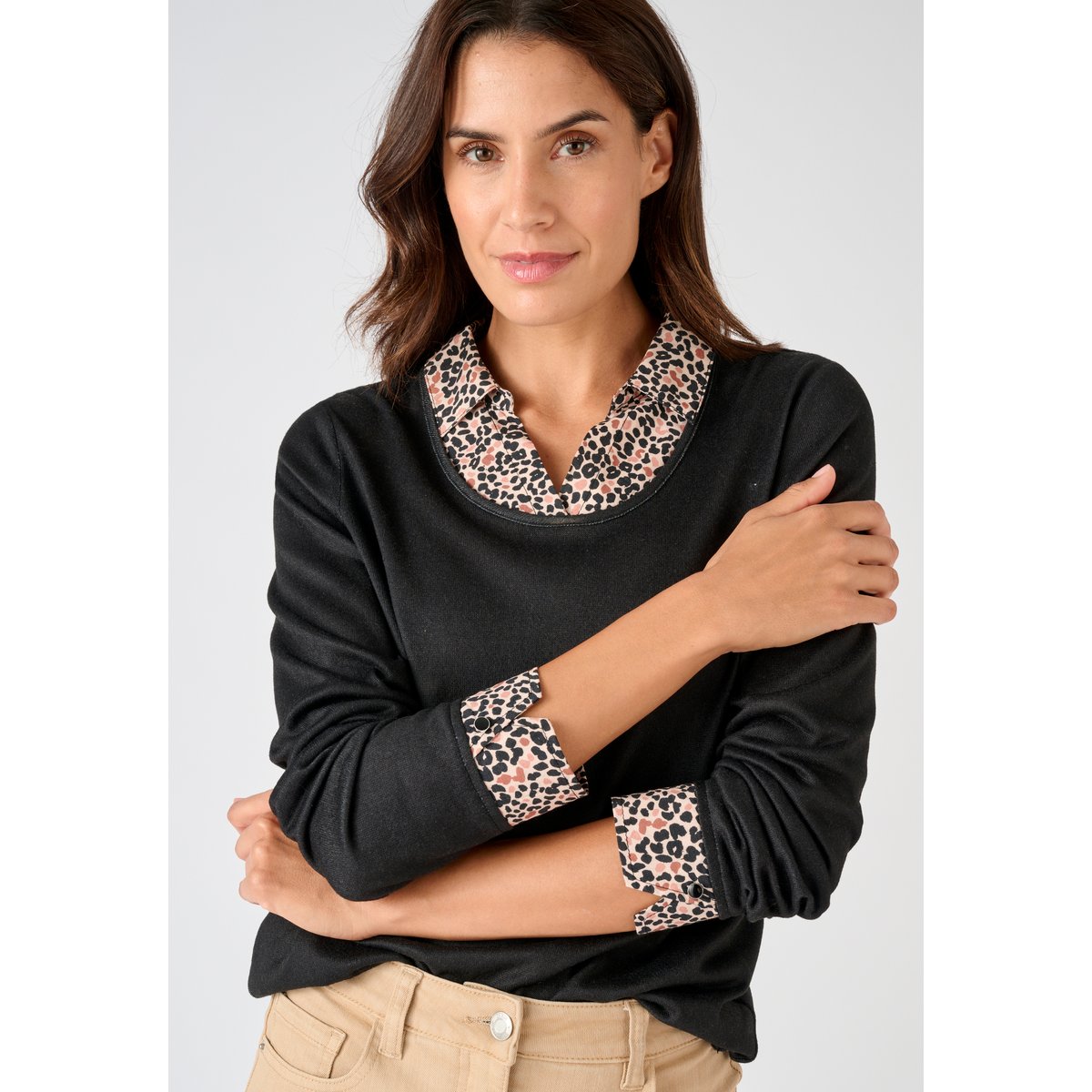 T-shirt effet 2 en 1 maille chaude noir, DAMART