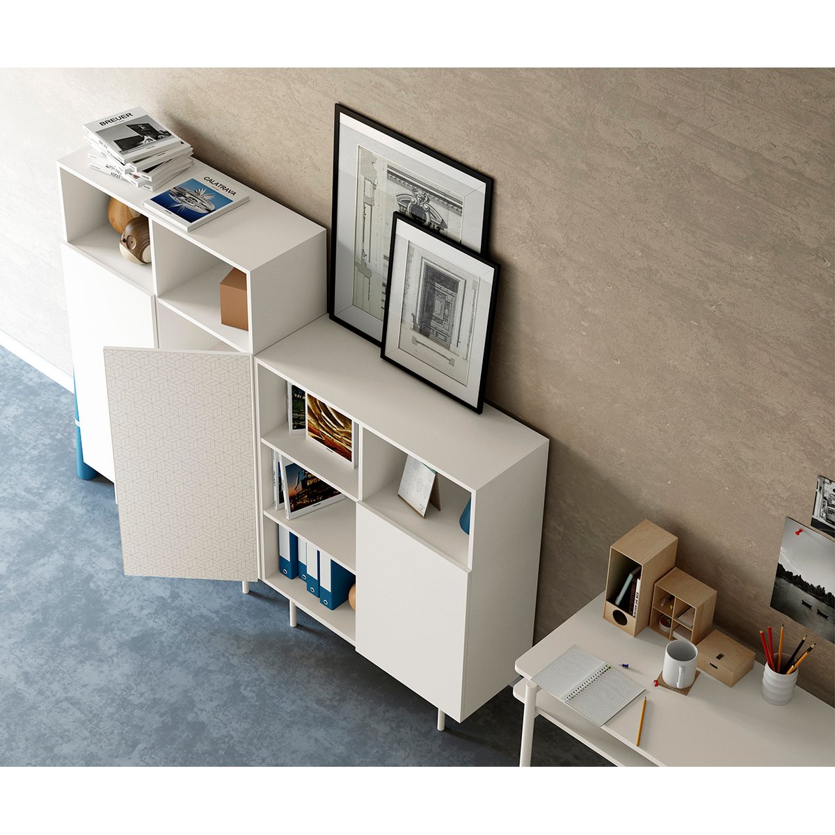 Buffet L portes sérigraphie, PRINTED blanc, HERDASA
