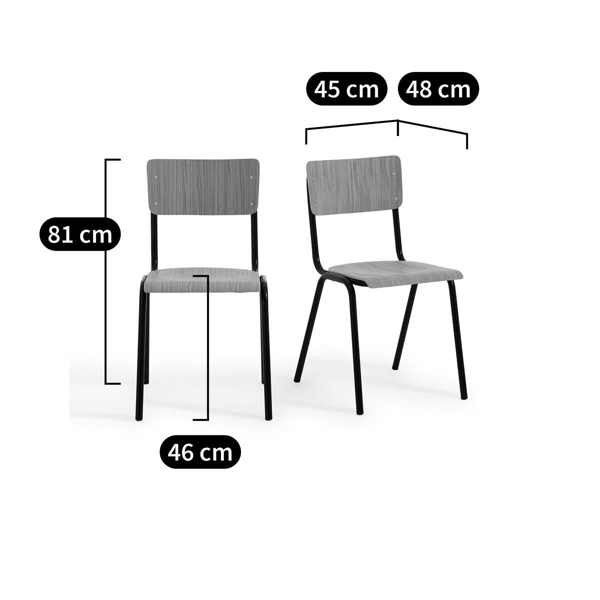 Lot de 2 chaises d'écolier empilables, Hiba chêne, LA REDOUTE INTERIEURS