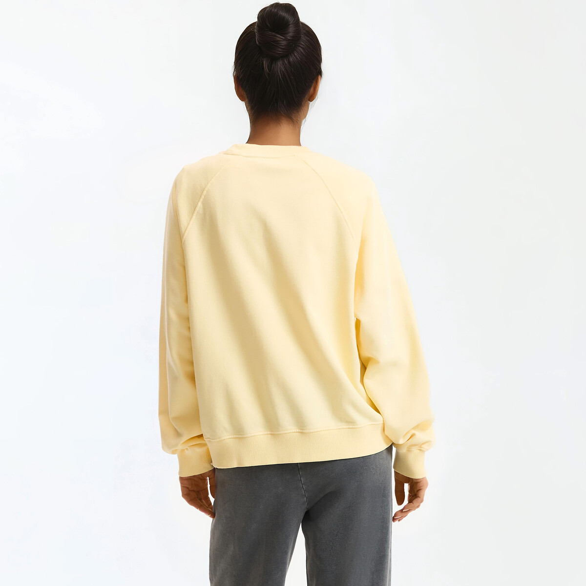 Sweat col rond, en coton, effet délavé jaune, LA REDOUTE COLLECTIONS